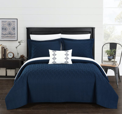 Chic Home Design Shala 3 Piece Quilt Cover Set Interlaced Vine Pattern Quilted Bed In A Bag In Blue