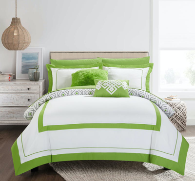Chic Home Design Alon 7 Piece Reversible Comforter Set Bed In A Bag Hotel Collection Bold Lines Desi In Green