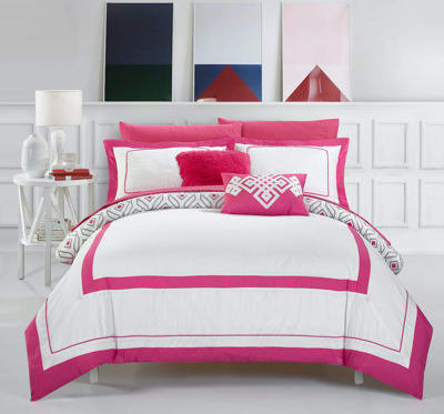 Chic Home Design Alon 7 Piece Reversible Comforter Set Bed In A Bag Hotel Collection Bold Lines Desi In Pink