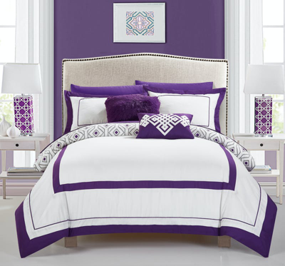 Chic Home Design Alon 7 Piece Reversible Comforter Set Bed In A Bag Hotel Collection Bold Lines Desi In Purple