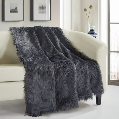 Chic Home Design Penina Shaggy Throw Blanket New Faux Fur Collection Cozy Super Soft Ultra Plush Mic In Grey