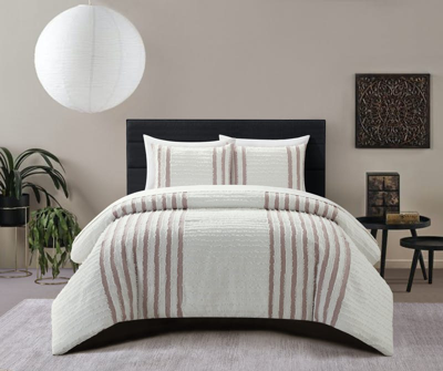 Chic Home Design Salma 3 Piece Cotton Duvet Cover Set Clip Jacquard Striped Pattern Design Bedding In Pink
