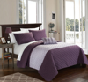 Chic Home Design Walker 4 Piece Quilt Cover Set Contemporary Two Tone Geometric Embroidered Quilted  In Purple