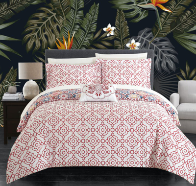 Chic Home Design Winona 4 Piece Reversible Duvet Cover Set 100% Cotton Bohemian Inspired Contemporar In Pink
