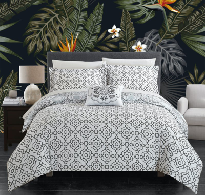 Chic Home Design Winona 4 Piece Reversible Duvet Cover Set 100% Cotton Bohemian Inspired Contemporar In Gray