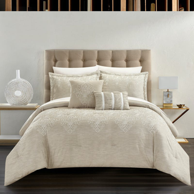 Chic Home Design Hubli 9 Piece Comforter Set Embroidered Pattern Heathered Bedding In Neutral