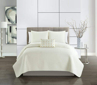 Chic Home Design Hayden 4 Piece Quilt Set Striped Box Stitched Design Bedding In White