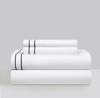Chic Home Design Valencia 4 Piece Organic Cotton Sheet Set Solid White With Dual Stripe Embroidery In Blue