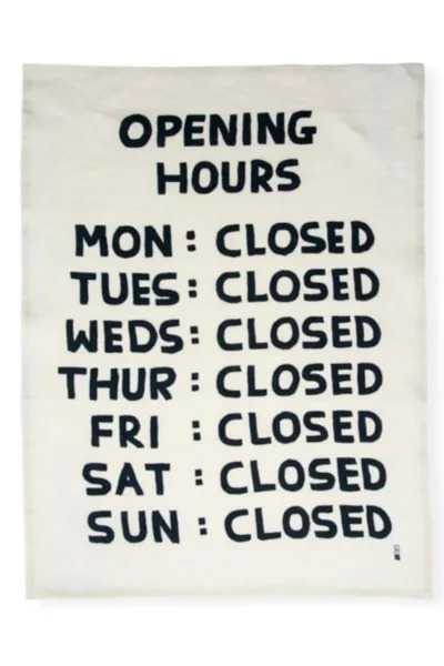 Third Drawer Down Opening Hours Tea Towel X David Shrigley