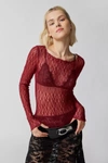 Out From Under Libby Sheer Lace Long Sleeve Top In Maroon