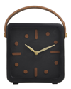 Peyton Lane Black Metal Small Clock With Leather In Black