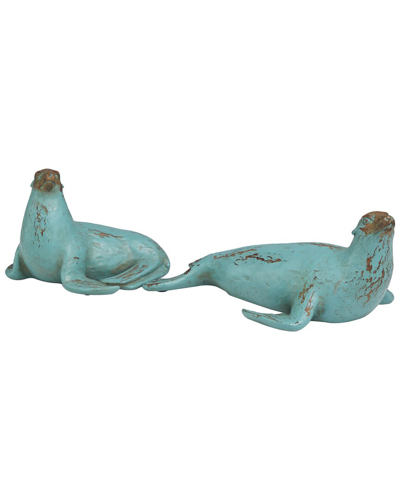 Peyton Lane Set Of 2 Sea Lion Sculptures In Teal