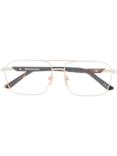 Balenciaga Double-bridge Pilot-frame Glasses In Gold