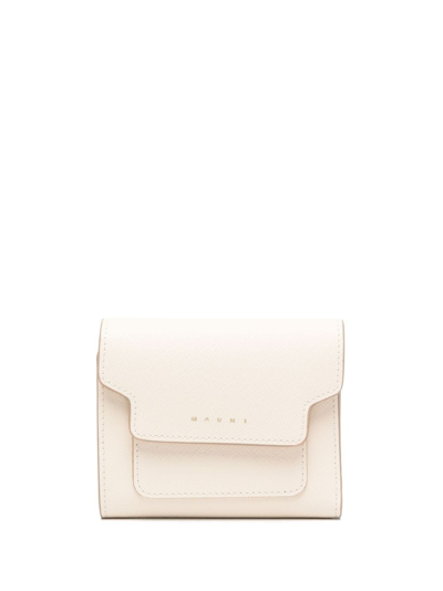 Marni Logo-stamp Leather Wallet In Neutrals