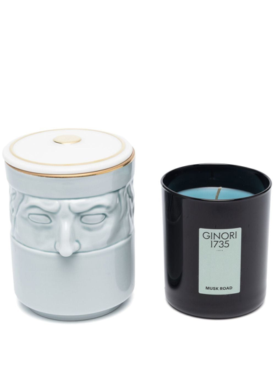 Ginori 1735 Il Seguace Candleholder And Water Musk Road Scented Candle (190g) In Blue
