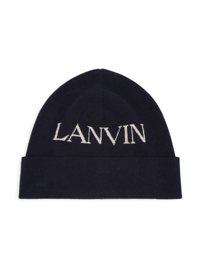 Lanvin Enfant Kids' Logo-print Turn-up Beanie In Black