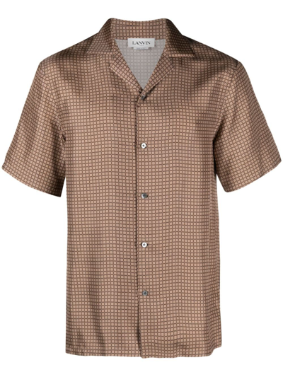 Lanvin Brown Silk Geometric Print Shirt In Neutrals