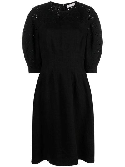 Chloé Balloon-sleeve Linen Dress In Black