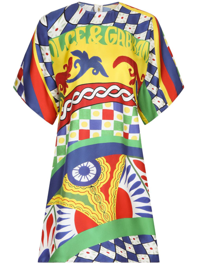 Dolce & Gabbana Mix-print Silk Minidress In Yellow