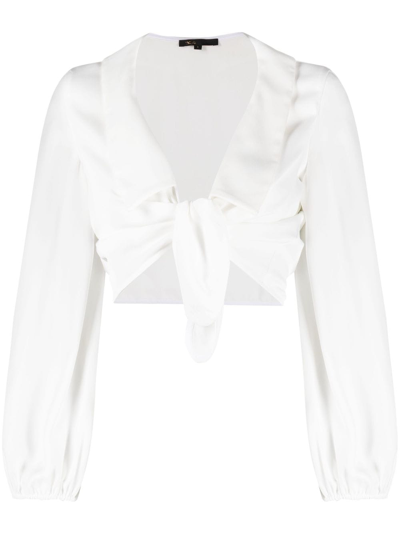 Maje Tie-front Cropped Cotton Blouse In White