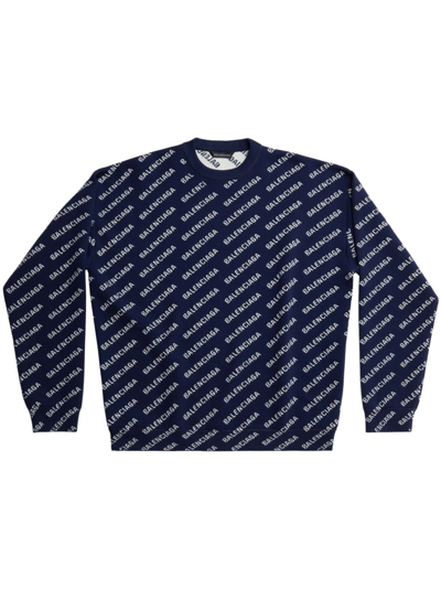 Balenciaga Mini Allover Logo Jumper In Blue