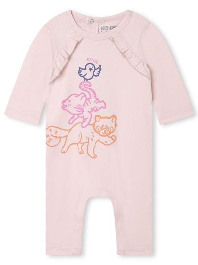 Kenzo Graphic-print Ruffled Babygrow In Pink