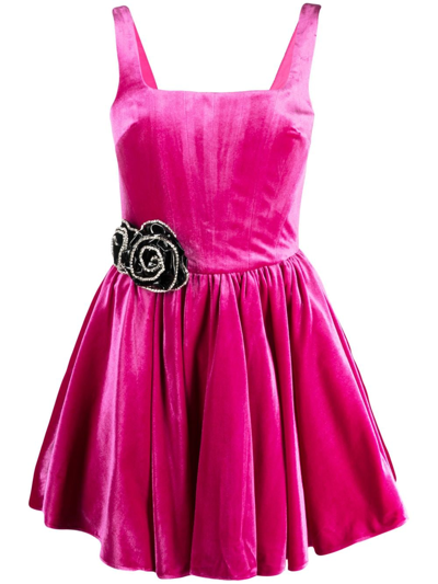 The New Arrivals Ilkyaz Ozel Floral-appliqué Pleated Minidress In Pink
