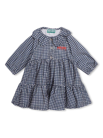 Kenzo Babies' Logo-embroidered Check-print Dress In Blue