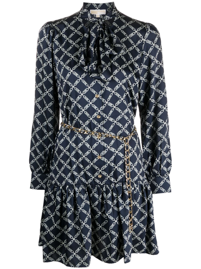 Michael Michael Kors Logo-print Belted Minidress In Blue