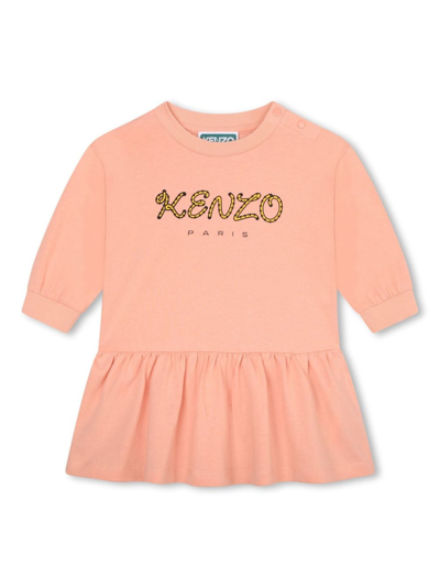 Kenzo Babies' Logo-print Organic-cotton Dress In Pink