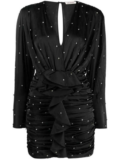 The New Arrivals Ilkyaz Ozel Crystal-embellished Ruched Minidress In Black
