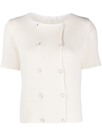 Ami Amalia Crochet-knit Short-sleeve Cardigan In White