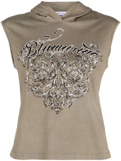 Blumarine Logo-print Hooded Tank Top In Green