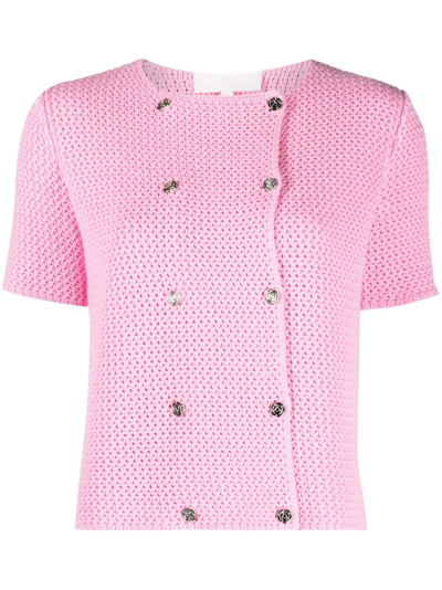 Ami Amalia Crochet-knit Short-sleeve Cardigan In Pink