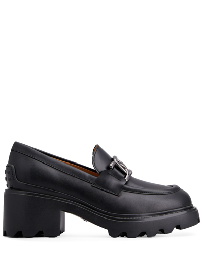 Tod's Logo-buckle Leather Loafers In Black