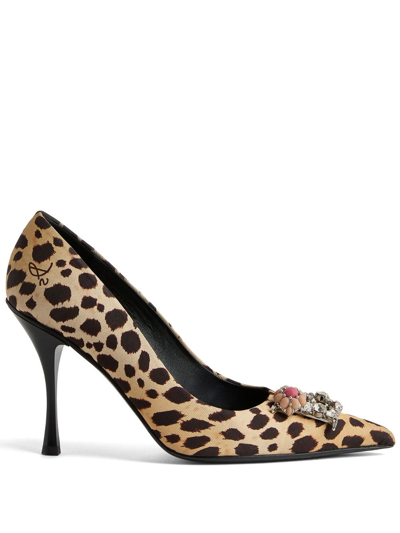 Dsquared2 Leopard-print Pointed-toe Pumps In Black