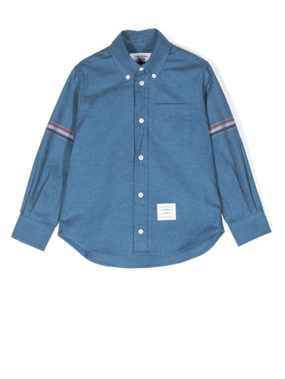 Thom Browne Kids' Stripe-detail Cotton Shirt In Blue