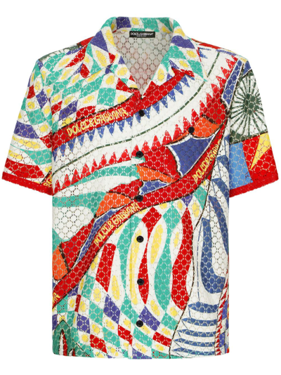 Dolce & Gabbana Carretto-print Crochet Hawaiian Shirt In Multicolor
