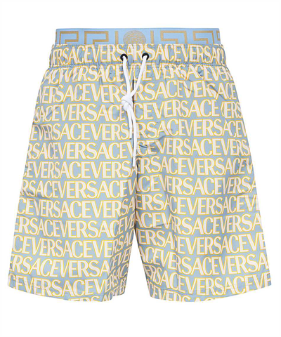 Versace Allover Swim Shorts In Blue