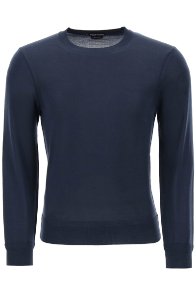Tom Ford Fine Gauge Merino Sweater In Blue