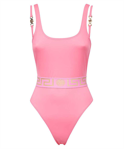 Versace Greca-print Scoop-neck Swimsuit In Pink