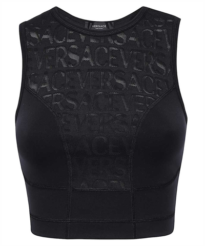 Versace Allover Mesh Panel Tank Top In Black