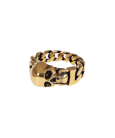 Alexander Mcqueen Skull Motif Chain Ring In Gold