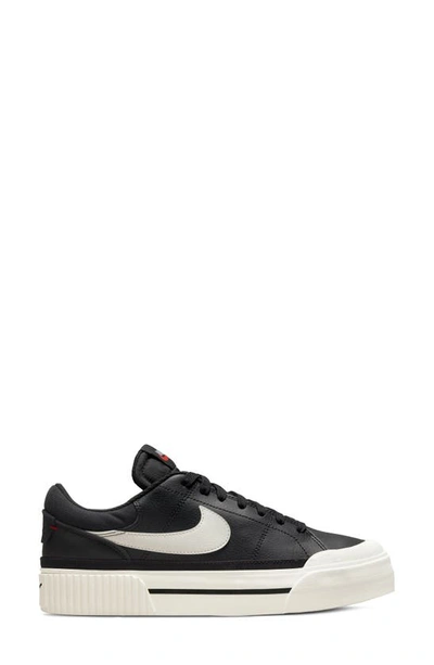 Nike Court Legacy Lift Platform Sneaker In Black/ Sail White Team Orange