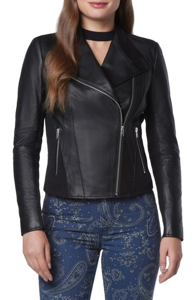 Andrew Marc Felix Leather Crop Moto Jacket In Black