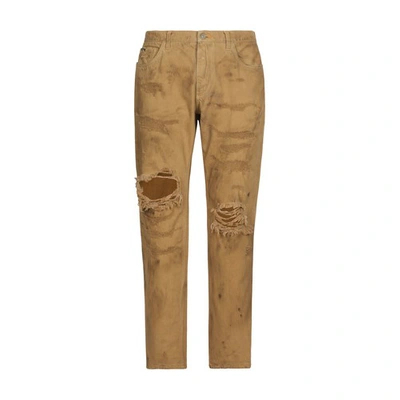 Dolce & Gabbana Biscuit Stretch Denim Jeans In Beige