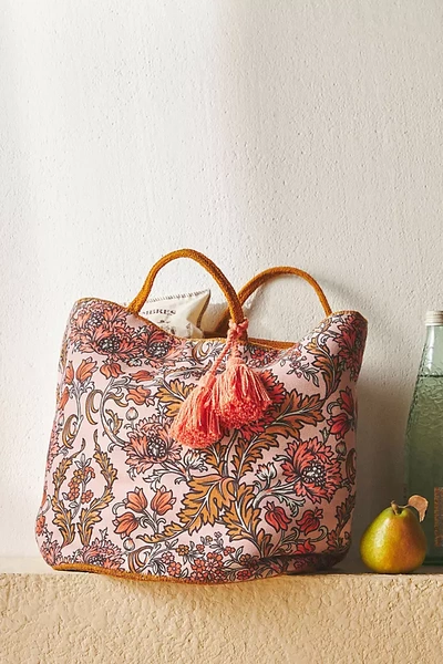 Anthropologie Jylin Printed Basket In Orange