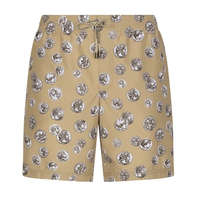 Dolce & Gabbana Coin Print Swim Shorts In Monete_fdo_beige