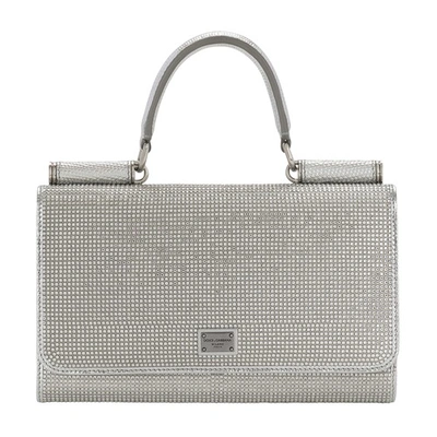 Dolce & Gabbana Kim Dolcegabbana Crystal-embellished Logo Mini Bag In Silver