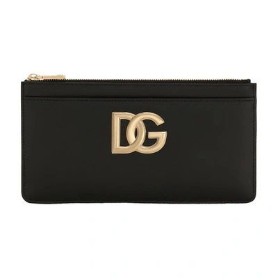 Dolce & Gabbana Large Calfskin Card Holder With Dg Logo In Black